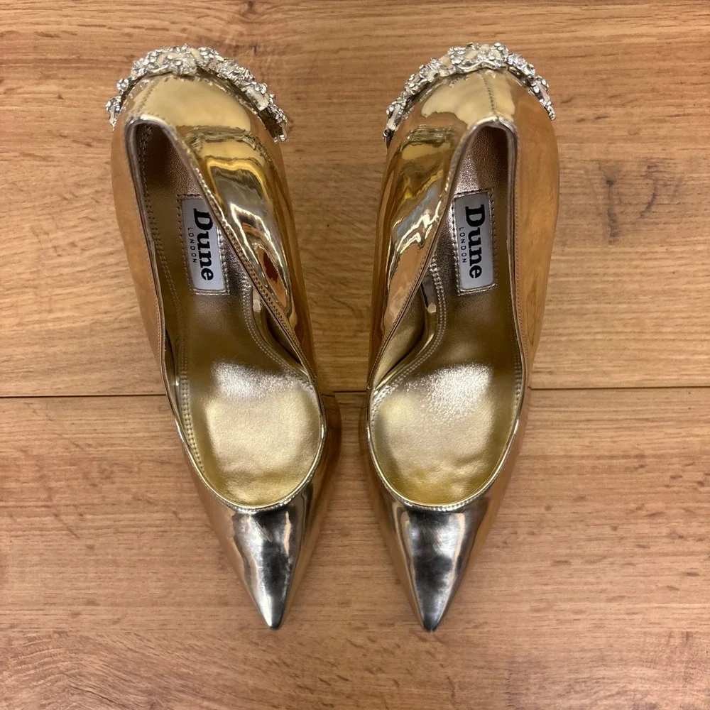 DUNE LONDON Audleys Pointed Toe Pumps Gold Women Size 36 Rhinestone Floral Party